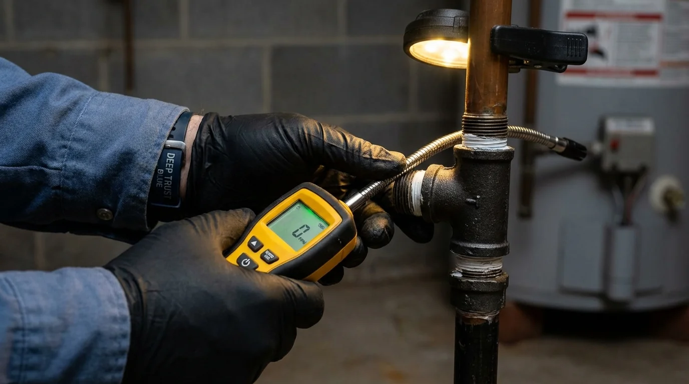 Gas leak detection with electronic sniffer by Johns Plumbing LLC in Maumee