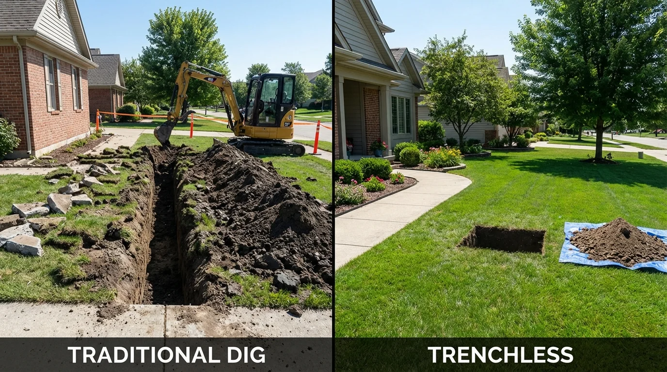 Trenchless sewer repair with minimal yard damage versus traditional excavation in Maumee, OH